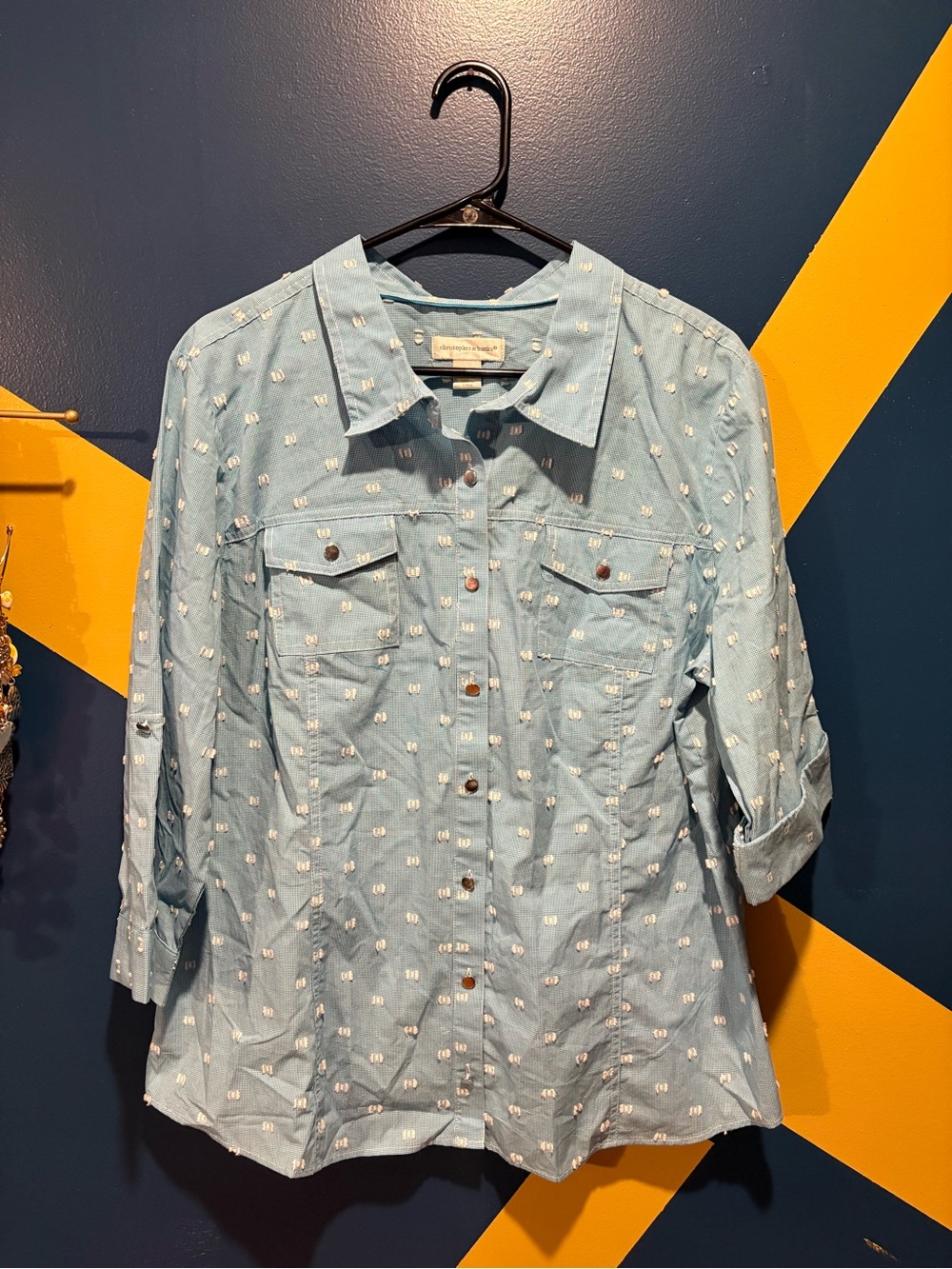 Christopher & Banks Blue & White Dot Button Front Shirt NWOT